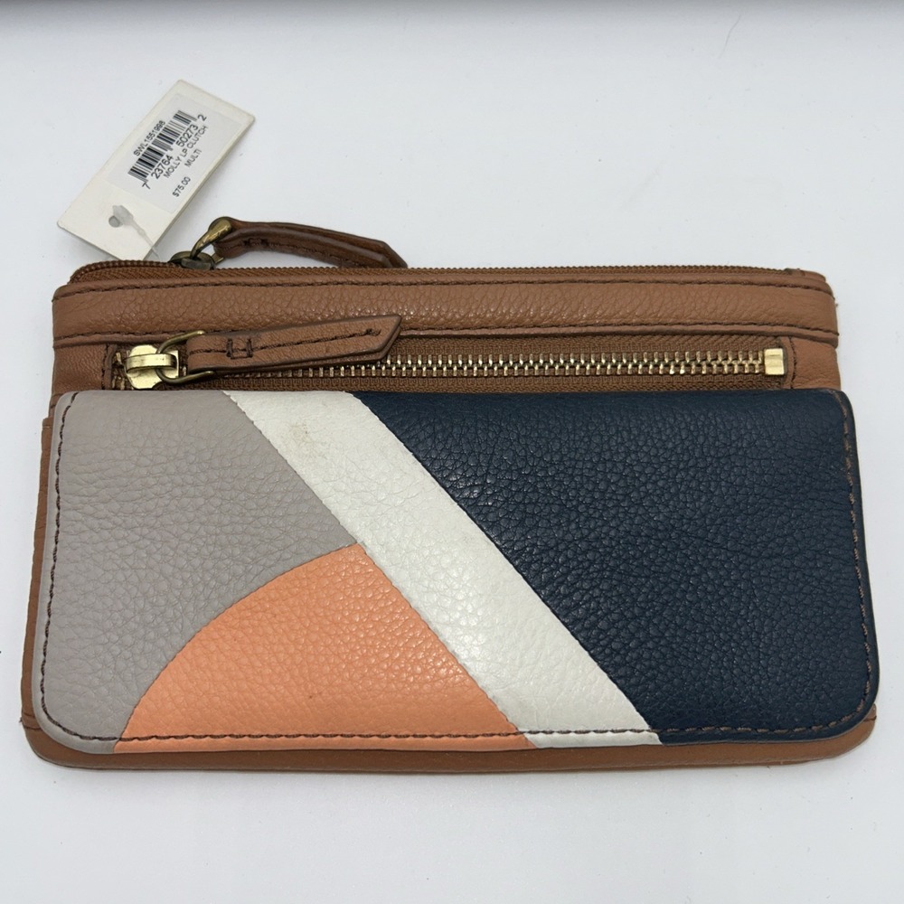 NEW FOSSIL MOLLY PATCH BROWN+BLUE+WHITE+ORANGE+GREEN LEATHER,WALLET,CLUTCH